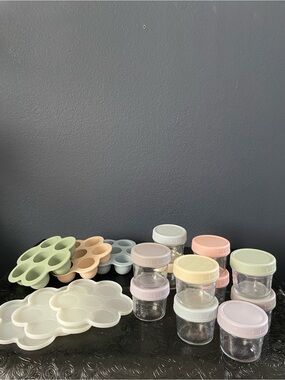 Silicone Baby Food Freezer Trays + Glass Storage Jars in Pastel Mix